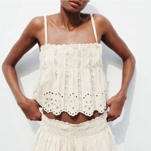 Zara Cream Embroidered Strappy Top NWT
